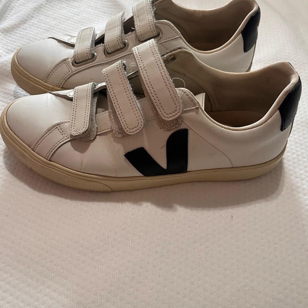 Veja White and Black Velcro Sneakers
